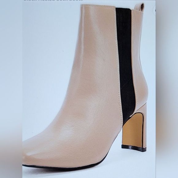 NIB PULL ON KHAKI CHELSEA BLOCK HEEL SOCK BOOTIE SIZE 7.5 ANKLE FAUX LEA… - Picture 4 of 15